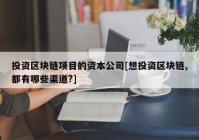 投资区块链项目的资本公司[想投资区块链,都有哪些渠道?]